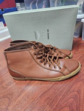 Ben Sherman Brown Leather High-Top Sneakers with Tan Sole